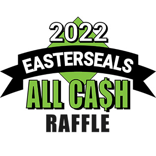 graphic of a green diamond with a black banner and the words 2022 Easterseals All Cash Raffle