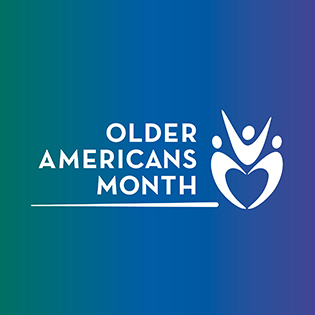 Blue and Green graphic that says Older Americans Month