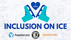Ice background with ice skates, heart, logos and Inclusion on Ice text