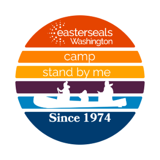 Camp Stand By Me logo with a graphic of 3 people on a canoe.