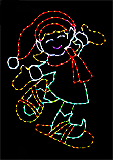 Elf wearing snowshoes light display